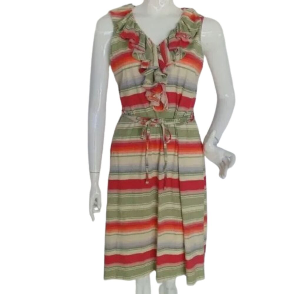 LAUREN RALPH LAUREN Dress, M, Striped, Cotton, Ruffle collar, Sleeveless